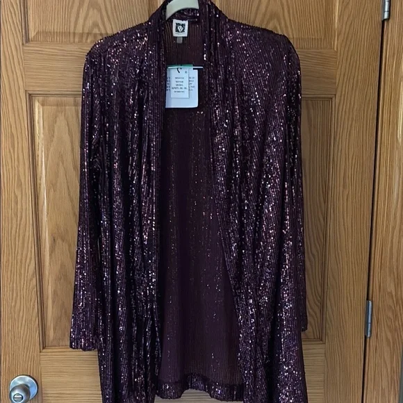 NWT Anne Klein Deep Purple Purple Sequin Blazer Jacket Evening Wear Large - Picture 5 of 10